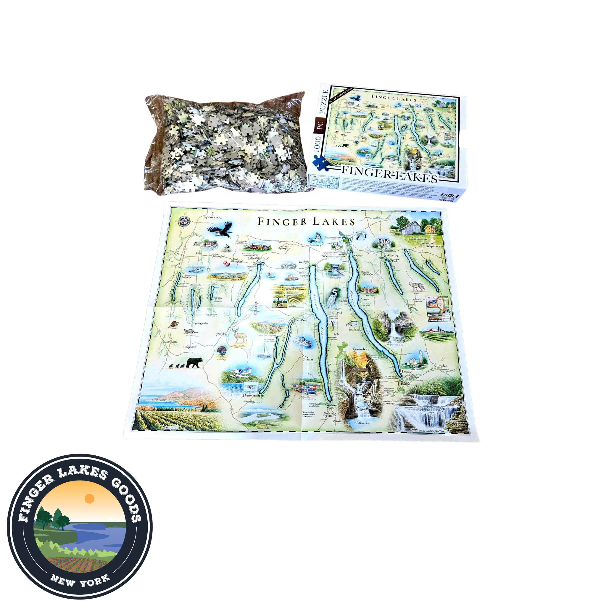 Finger Lakes Map Cardboard Puzzle (1000-Piece)