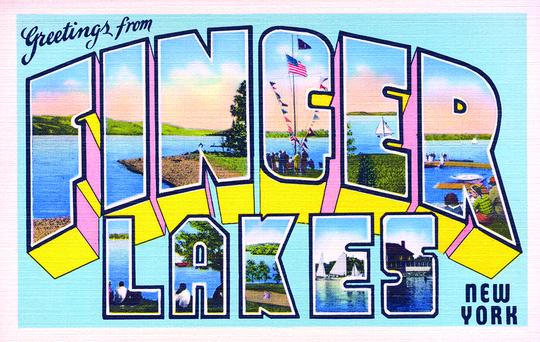 Greetings from the Finger Lakes, New York (Blue) - Vintage Image, Magnet