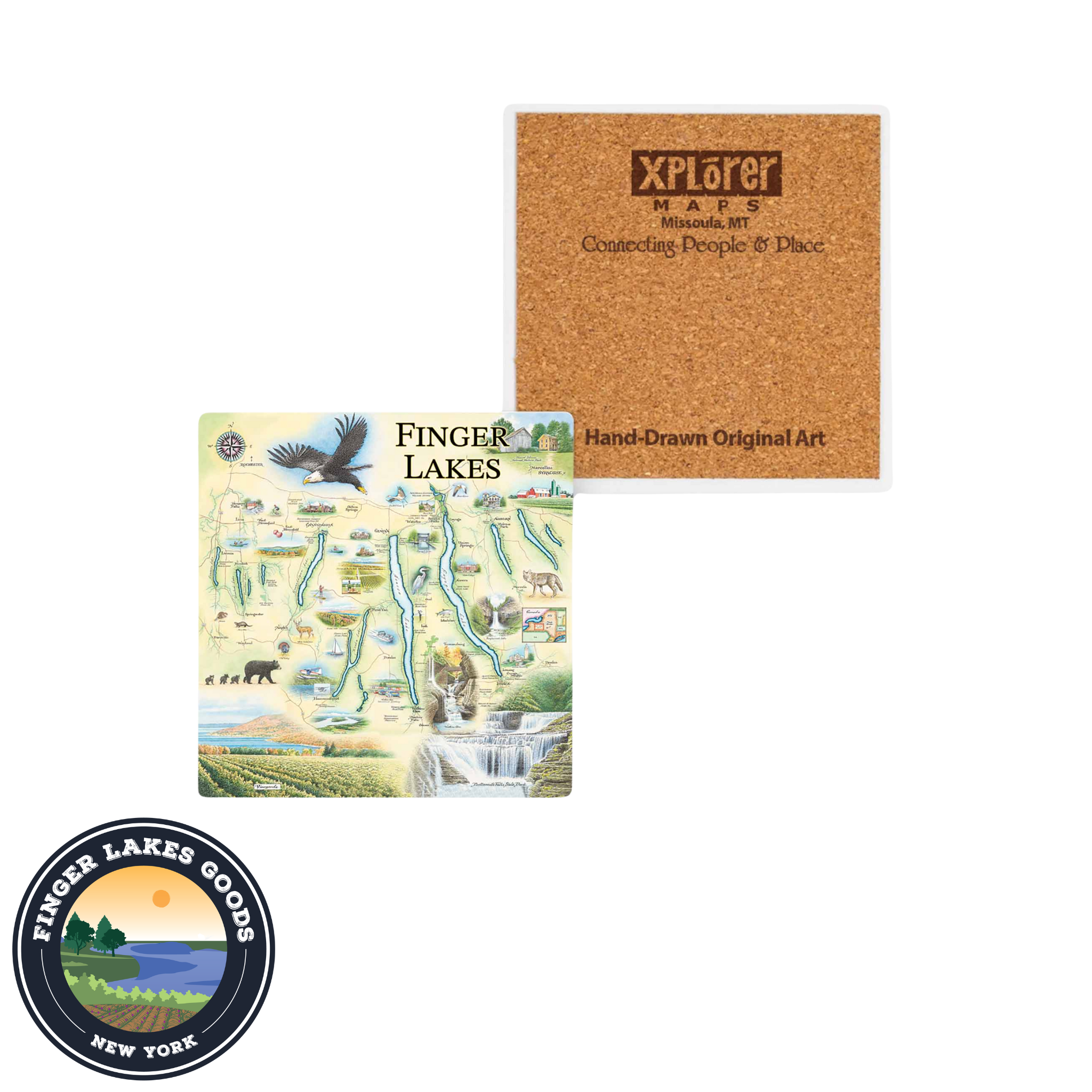 Finger Lakes Map Ceramic Coaster