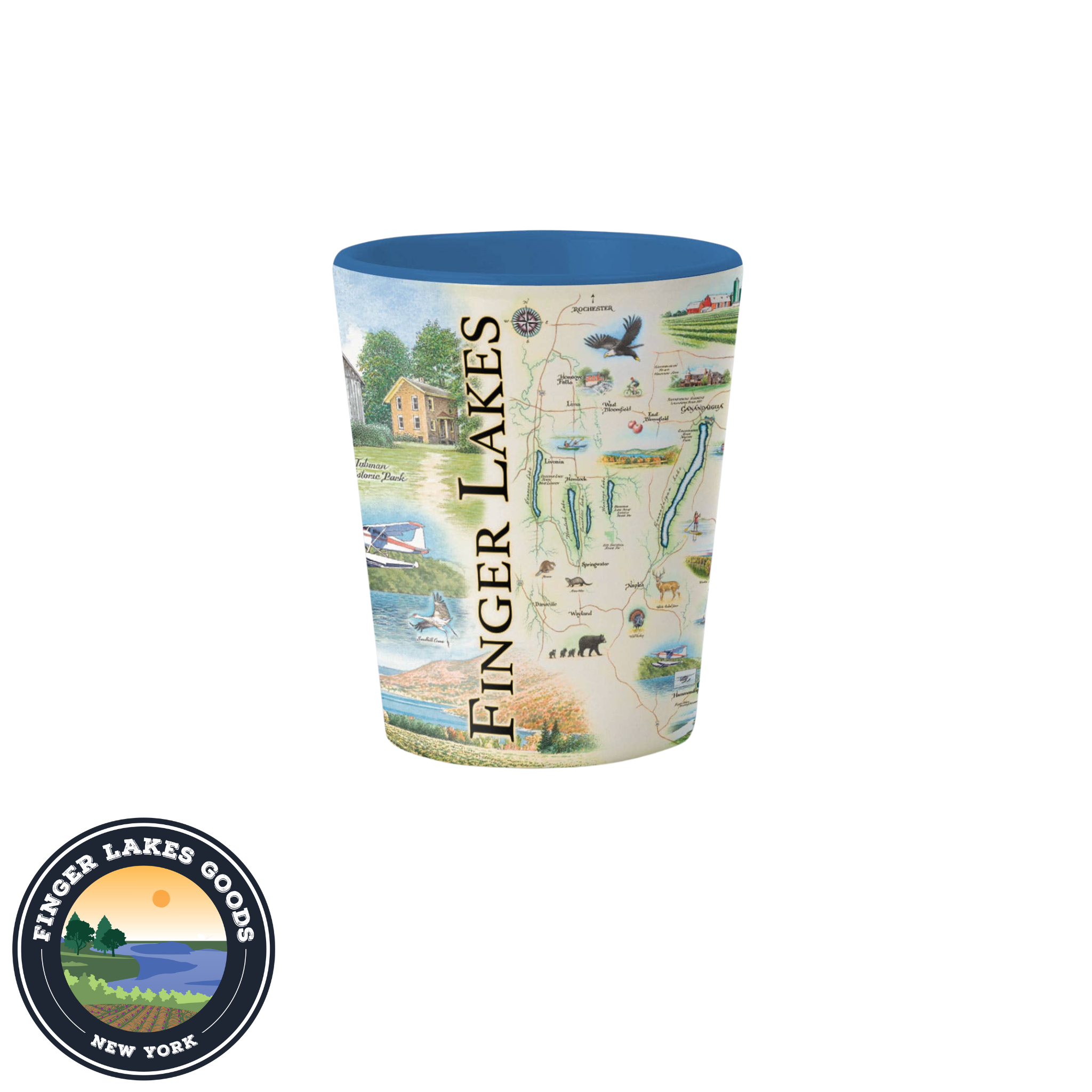 Finger Lakes Map Ceramic Shot Glass (1.5 oz)